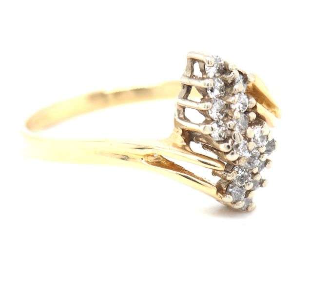 Tasteful 14K YG Diamond Waterfall Cluster ring