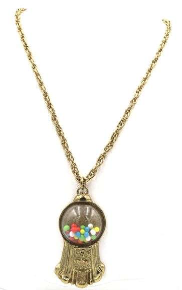 1928 Jewelry multi color gumball machine pendant on chain