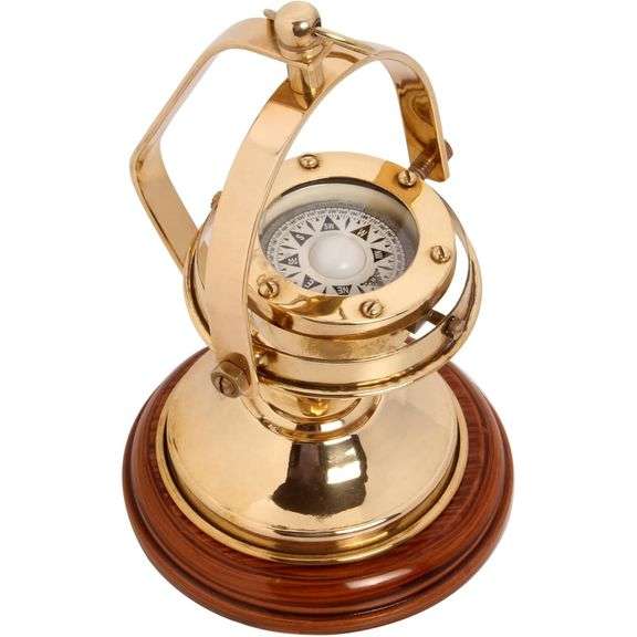 Brass Marine Compass with Wooden Base