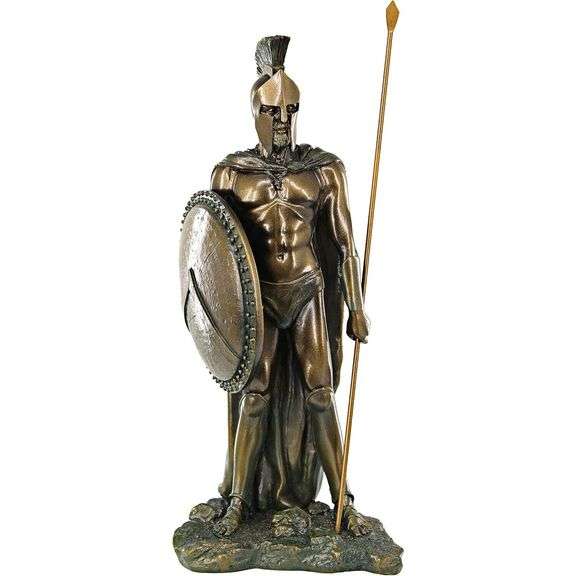 Legendary Spartan Warrior Statue Set Verdigris Bronze Finish