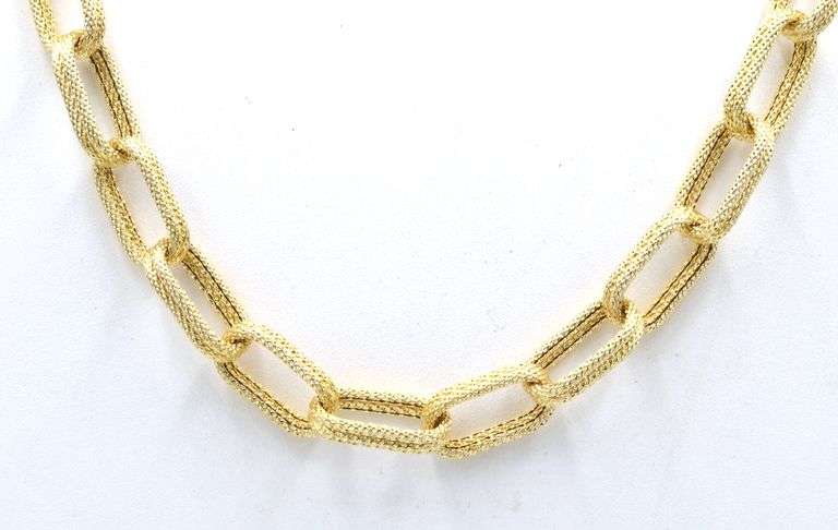 14kt Yellow gold Textured double link paperclip chain