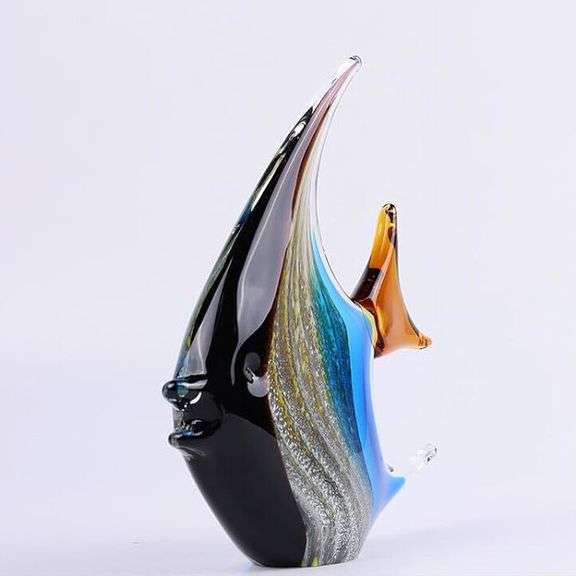 Hand-Blown Blue Glass Fish Sculpture