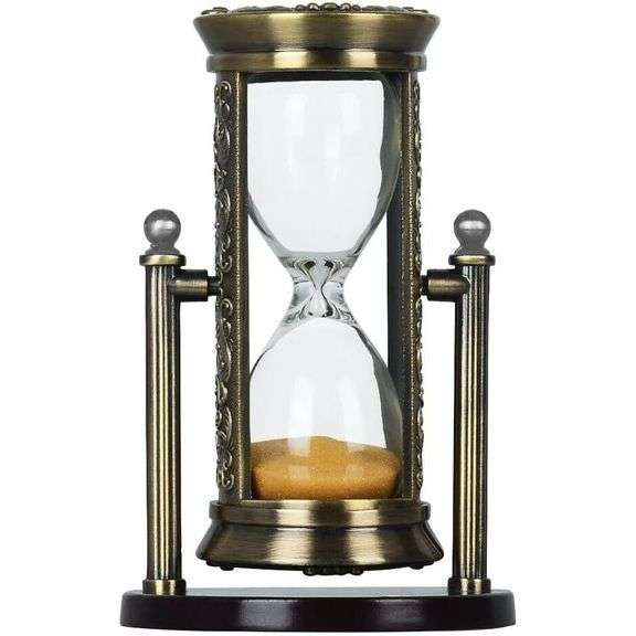 Vintage Bronze Embossed Hourglass with Golden Sand