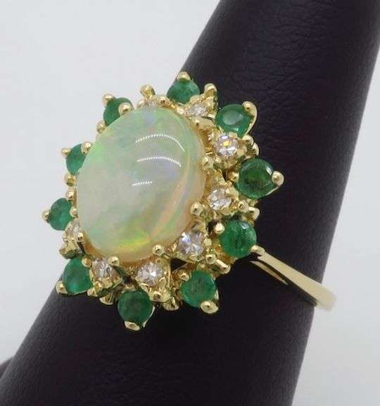 Opal, Diamond & Emerald Cocktail Ring