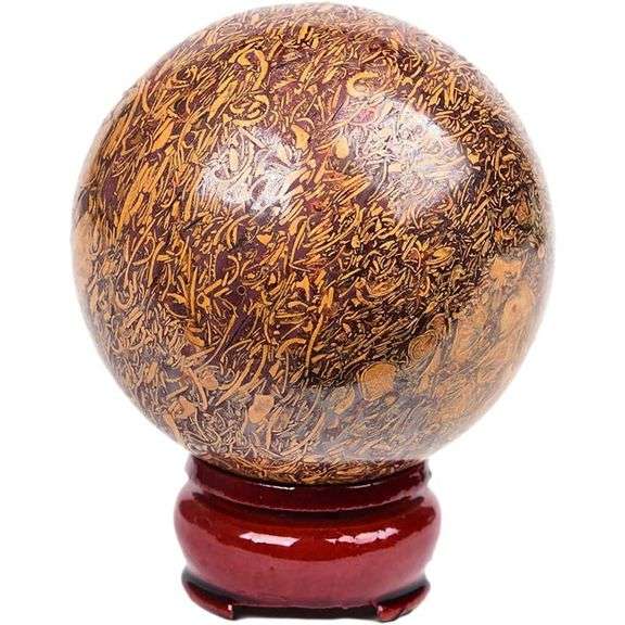 Natural Golden Silk Jade Crystal Ball with Stand