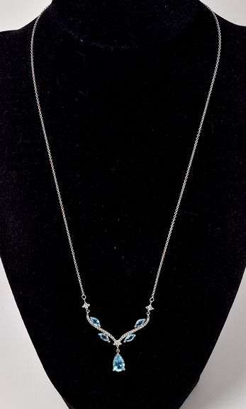 Blue Topaz and CZ Gemstone Pendant Necklace in Sterling Silver