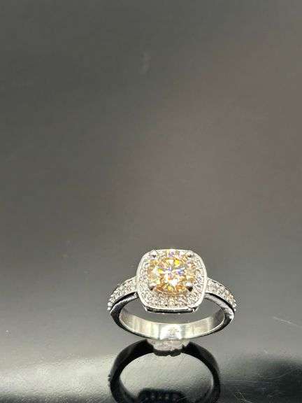 Dazzling 14 K White Gold Plate 3.05 Ct Yellow Fire Moissanite Ring