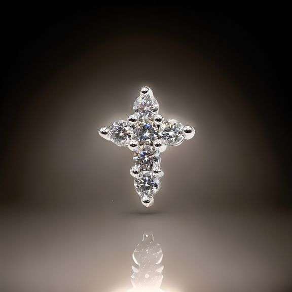 Sparkling 14 Kt White Gold Plated Simulated Diamond Cross Pendant