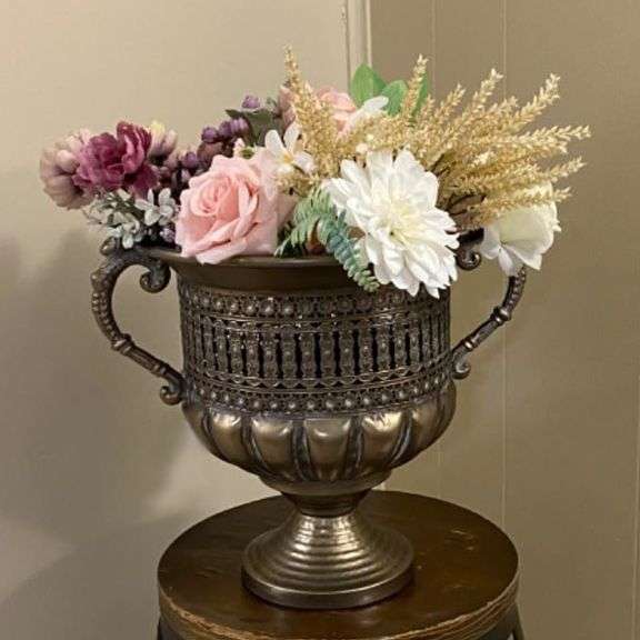 Vintage Bronze Metal Centerpiece Vase
