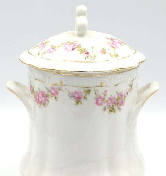 Vintage pink rose border cracker jar
