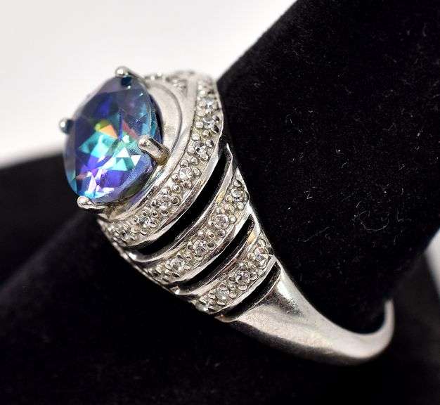 Mystic Topaz and CZ Gemstone Ring in Sterling Silver