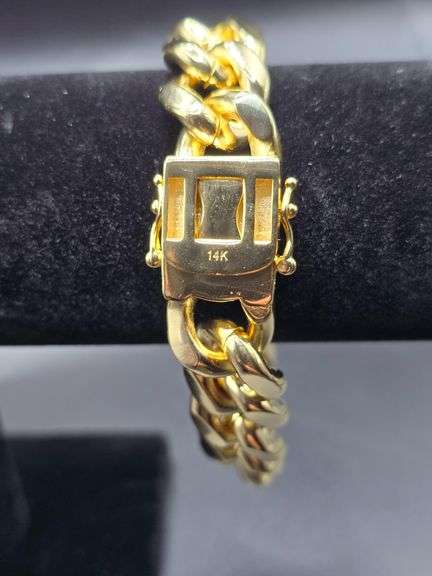 Huge 144.7 Gram 14 Kt Gold Plate Cuban Link Bracelet