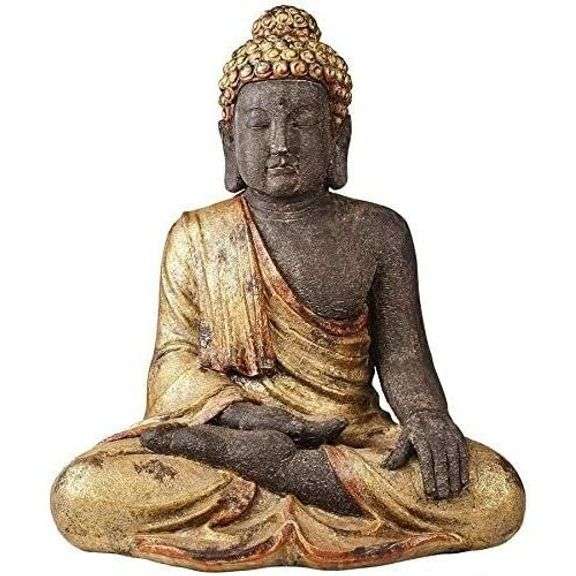 Awakened Buddha Garden Statue Handcast with Antique Gold Finish