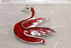 Glowing Taxco Enameled Silver Swan Pin