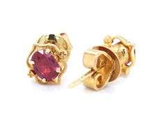 14kt Yellow gold ruby earrings with Marrakesh style outline