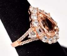 Peach and White CZ Gemstone Ring in Sterling Silver