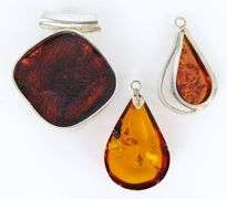 3 Big Chunky Vintage Amber Sterling Silver Pendants