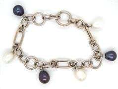 18kt White gold black and white pearl charm bracelet