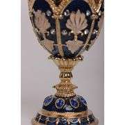 24K Gold Plated Blue Faberge Egg Music Trinket Box with Pearl