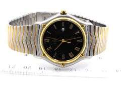 Ebel two tone quartz black dial classic wave watch