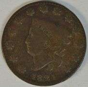 Chestnut-brown scarce 1821 Coronet Large Cent in Fine+