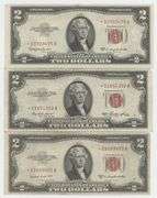 3 Very Scarce $2 Red Seal STAR notes from 1953 Series