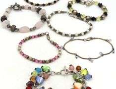 Vintage 925 sterling silver group lot of 7 crystal bracelets