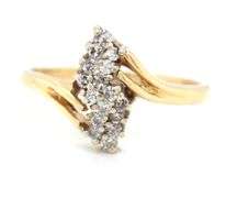 Tasteful 14K YG Diamond Waterfall Cluster ring
