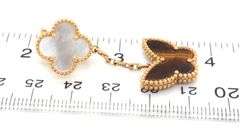 18kt Yellow gold mother of pearl motif and tiger eye butterfly dangle earrings