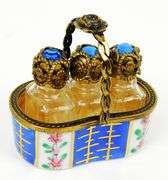 French Limoges Basket of 3 Miniature Perfume Bottles