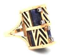 Unique 14K YG Diamond and Sodalite Ring