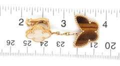 18kt Yellow gold mother of pearl motif and tiger eye butterfly dangle earrings
