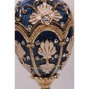 24K Gold Plated Blue Faberge Egg Music Trinket Box with Pearl