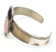 Vintage 925 sterling silver signed rose quartz and tiger eye cuff bangle