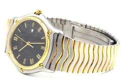 Ebel two tone quartz black dial classic wave watch