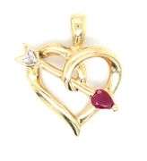 Trio of 14K YG Ruby and Diamond Pendants