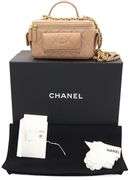 CHANEL Neutral Caviar Quilted Polly Pocket East West Top Vanity Chain Shoulder Bag w/ Box