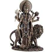 Bronze Statue Durga Goddess with Lion