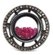 925 Sterling silver diamond halo and ruby shaker ring