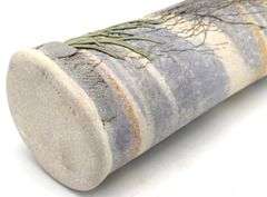 Vintage Alan Steinburg slab pottery vase with imprints and soft postel colors