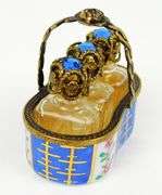 French Limoges Basket of 3 Miniature Perfume Bottles