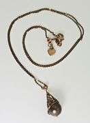 Bronze 14K Gold and Pearl Pendant on Necklace