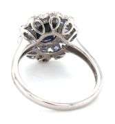 14kt White gold oval sapphire, Tanzanite and diamond filigree ring