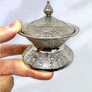 Silver Turkish Handmade Sugar Bowl with Lid