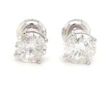 14kt White gold 2.05ctw round brilliant cut diamond stud earrings