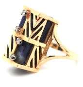 Unique 14K YG Diamond and Sodalite Ring