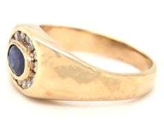 Gent's 14kt Yellow gold blue sapphire and diamond halo ring