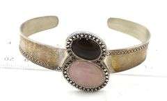 Vintage 925 sterling silver signed rose quartz and tiger eye cuff bangle