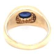Gent's 14kt Yellow gold blue sapphire and diamond halo ring