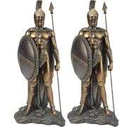 Legendary Spartan Warrior Statue Set Verdigris Bronze Finish
